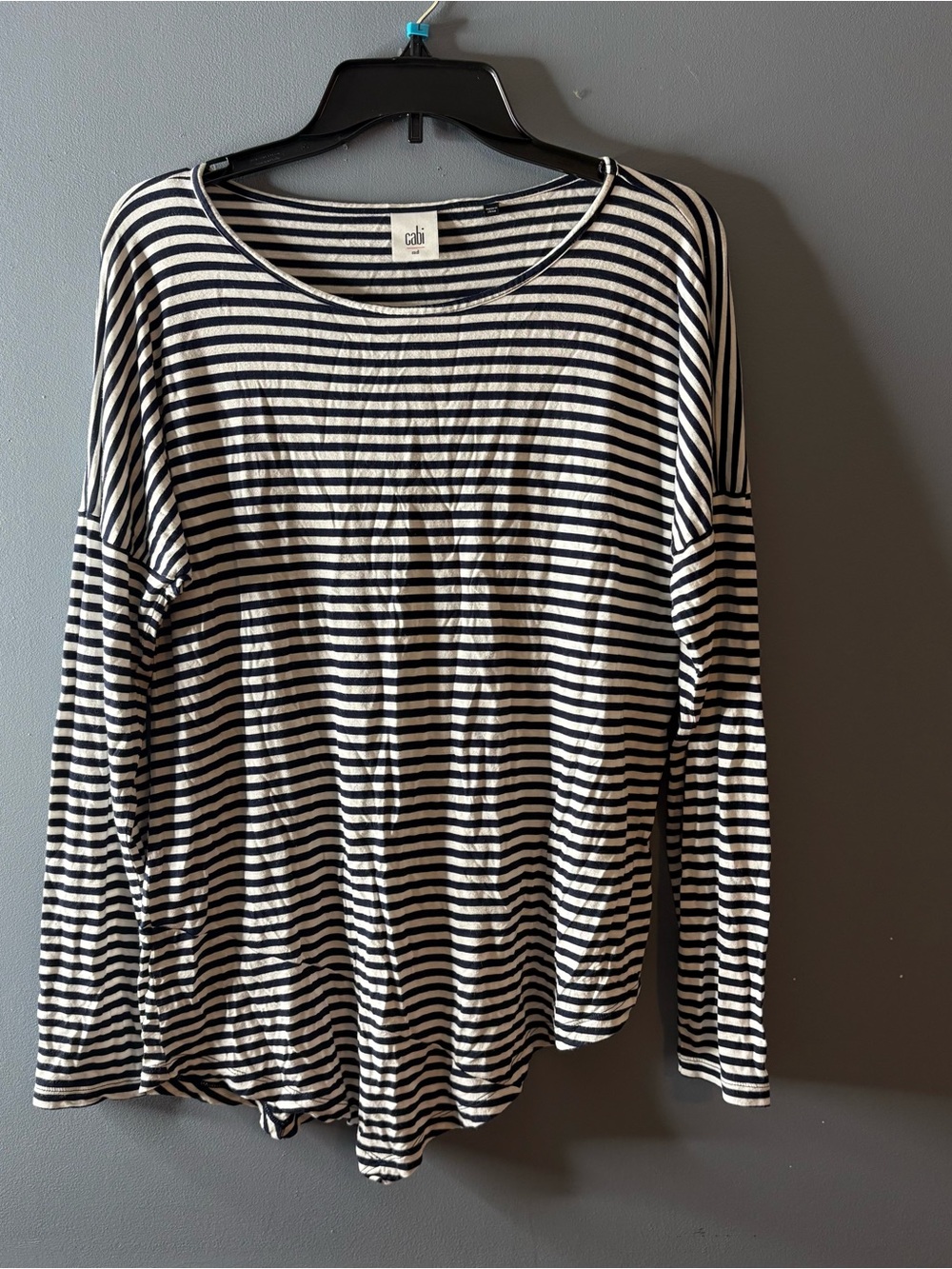 CAbi Black and White Long Sleeve Bateau Neck Asymmetrical Sweatshirt